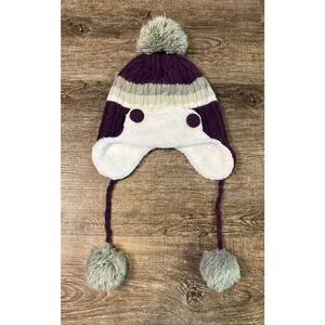 Burton Women’s Cable Knit Pom Tasseled Winter Hat Purple White OS